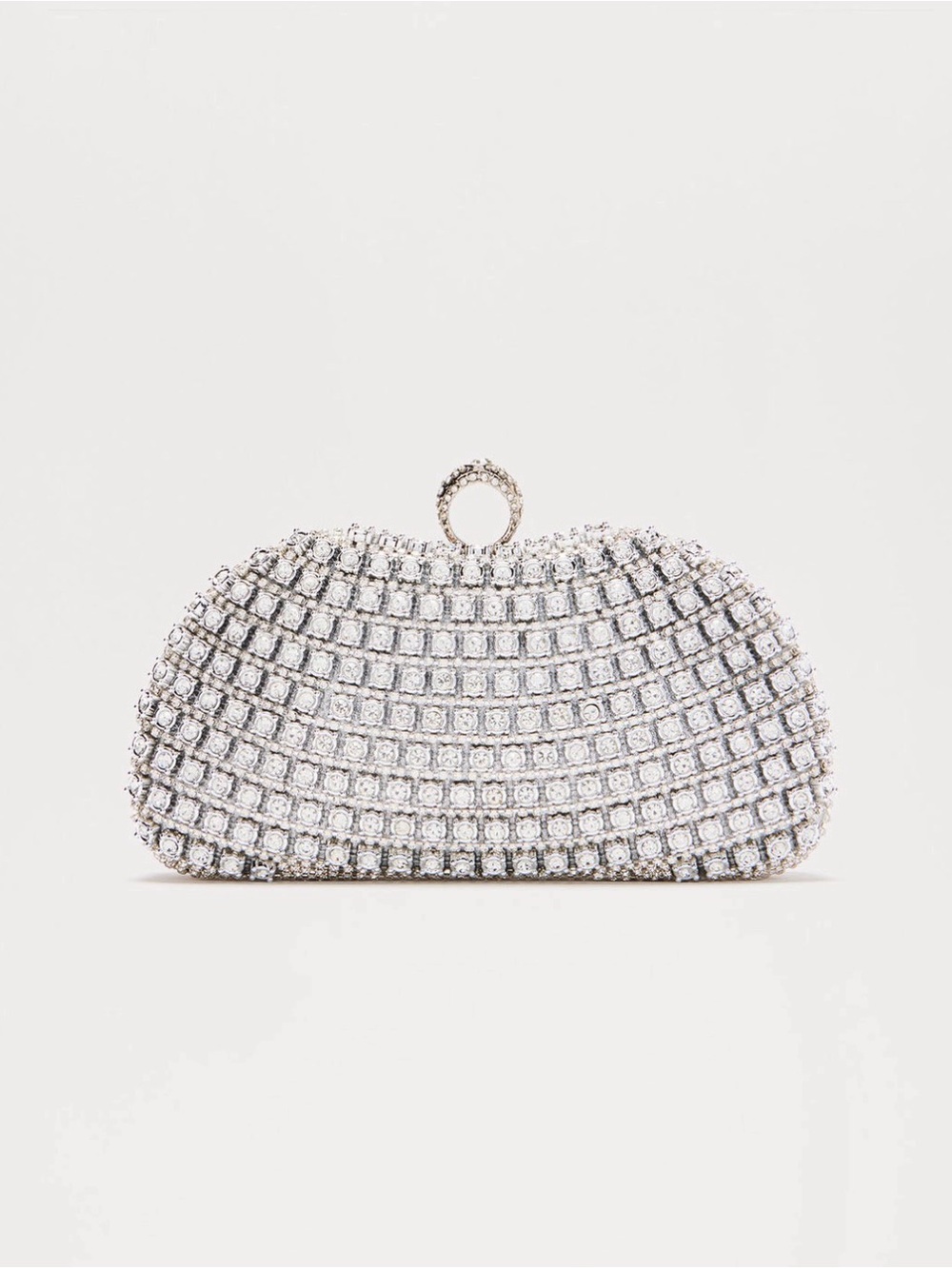 Fashion Nova Crystal Mesh Silver Evening Clutch